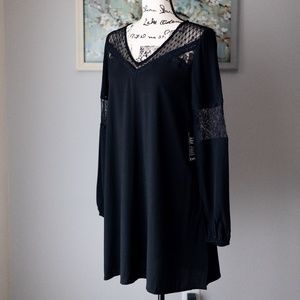 EXPRESS LONG SLEEVE LACE INSET DRESS BLACK S/P